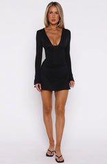 Be Right Back Long Sleeve Mini Dress Black
