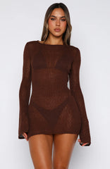 Stand And Stare Long Sleeve Mini Dress Chocolate