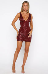 I Believe In You Beaded Mini Dress Wine