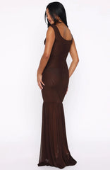 Just A Peak Mesh Maxi Dress Chocolate