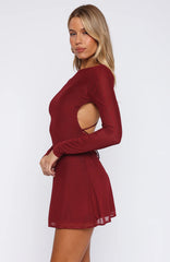 Bad Influence Long Sleeve Mini Dress Burgundy