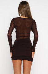 Like It Like That Long Sleeve Mini Dress Chocolate