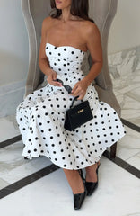 Rich In Love Strapless Midi Dress White/Black Polka Dot