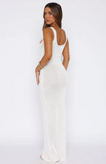 Butterfly Blossom Sequin Knit Maxi Dress White