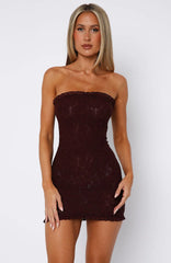 Mistress Strapless Lace Mini Dress Burgundy