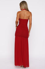 Unbothered Always Halter Maxi Dress Deep Red