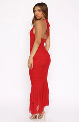 Electric Love Halter Midi Dress Red